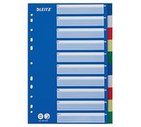 Leitz 12566000 A4 Index Dividers with Cardboard Cover and 10 Dividers with Plastic Tabs, Multi-Coloured