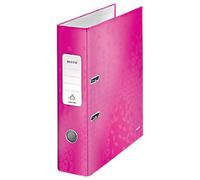 Leitz 180° WOW Wide Lever Arch File A4 80 mm Pink 2 Rings 1005 Laminated Cardboard Portrait