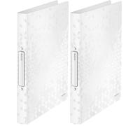 Leitz 2 Ring Binder, Holds up to 190 Sheets, Wow Range, 25 mm Spine, 42570001 - A4, White (Pack of 2)