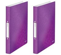 Leitz 2 Ring Binder, Holds up to 190 Sheets, Wow Range, 25 mm Spine, 42570062 - A4, Purple (Pack of 2)