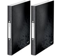 Leitz 2 Ring Binder, Holds up to 190 Sheets, Wow Range, 25 mm Spine, 42570095 - A4, Black (Pack of 2)