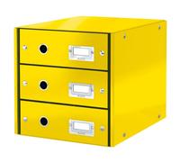 Leitz Wow Click & Store Yellow 3 Drawer Cabinet With Thumbhole And Label Holders A4