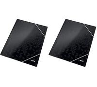 Leitz 3-Flap Folder, Holds up to 150 A4 Sheets, Elastic Closure, Cardboard, Black, Wow Range, 39820095 (Pack of 2)