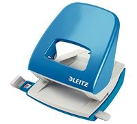 Leitz 30 Sheet Light Blue Ergonomically Designed Hole Punch with Guide Bar | Sturdy Metal Hole Punch for Everyday Use at Home, The Office or School, Easy to Empty Hinged Waste Box