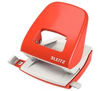 Leitz 30 Sheet Light Red Ergonomically Designed Hole Punch With Guide Bar | Sturdy Metal Hole Punch for Everyday Use at Home, The Office or School, Easy to Empty Hinged Waste Box
