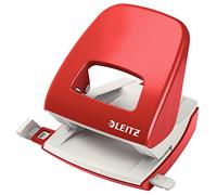 Leitz 30 Sheet Red Ergonomically Designed Hole Punch with Guide Bar | Sturdy Metal Hole Punch for Everyday Use at Home, The Office or School, Easy to Empty Hinged Waste Box