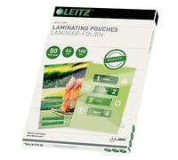 Leitz 33818 Laminating Pouches Made of 80 Micron Thick Material (Transparent, Glossy, A4) - Pack of 100
