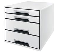 Leitz 4 A4 Drawer Cabinet with Marker Pen and Transparent Tray, Organiser, Wow Range, White/Black