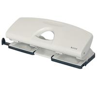 Leitz 4-Hole Punch 50120085 – Metal, 25-Sheet, Guide Bar with Format Markings – Grey