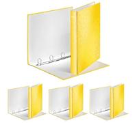 Leitz 4 Ring Binder, Holds up to 190 Sheets, Wow Range, 25 mm Spine, 42420016 - A4, Yellow (Pack of 4)