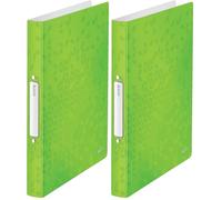Leitz 42570054 A4 2 Ring Binder, Holds Up to 190 Sheets, Wow Range, 25 mm Spine, Green (Pack of 2)