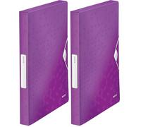 Leitz 46290062 Box File, Holds up to 250 A4 Sheets, Elastic Closure, Flexible Plastic, Purple Metallic, Wow Range (Pack of 2)