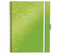Leitz 46440054 A4 Stiff Cover Notebook, Wire Bound, 80 Sheets, Ruled, 80 gsm Ivory Paper, WOW Be Mobile Range, Green