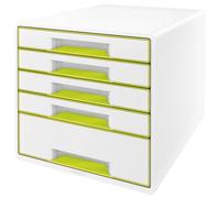 Leitz 5 A4 Drawer Cabinet, Organiser with Marker Pen and Transparent Tray, Wow Range, White/Metallic Green