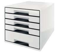 Leitz 5 A4 Drawer Cabinet with Marker Pen and Transparent Tray, Organiser, Wow Range, White/Black