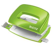 Leitz 50601054 Mini Hole Punch, 10 Sheets, Guide Bar with Format Markings, Metal, WOW Range, Green