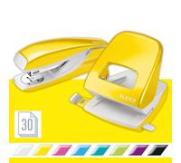 Leitz 50951016 Stapler and Hole Punch Set, Staple or Punch Up to 30 Sheets, Includes Staples, WOW Range, Yellow