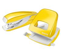 Leitz 50951016 Stapler and Hole Punch Set, Staple or Punch Up to 30 Sheets, Includes Staples, WOW Range, Yellow