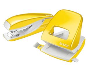 Leitz 50951016 Stapler and Hole Punch Set, Staple or Punch Up to 30 Sheets, Includes Staples, WOW Range, Yellow