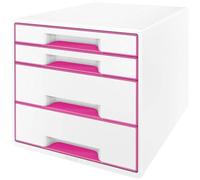 Leitz WOW Cube Drawer Cabinet, 4 Drawers (2 Big and 2 Small) A4 Maxi White/Pink