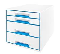 Leitz WOW Cube Drawer Cabinet, 4 Drawers (2 Big and 2 Small) A4 Maxi White/Blue