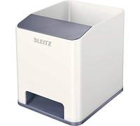 Leitz WOW Sound Pencil Pot Dual Colour White, Grey 9 x 10 x 10.1 cm