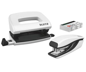 Leitz 55612001 Mini Stapler and Hole Punch Set, Staple or Punch Up to 10 Sheets,