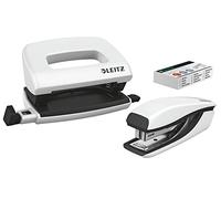 Leitz 55612001 Mini Stapler and Hole Punch Set, Staple or Punch Up to 10 Sheets, Includes P2 N°10 Staples, WOW Range, Pearl White