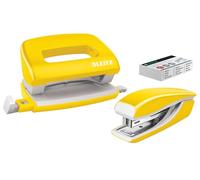 Leitz 55612016 Mini Stapler and Hole Punch Set, Staple or Punch Up to 10 Sheets, Includes P2 N°10 Staples, WOW Range, Yellow