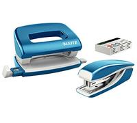 Leitz 55612036 Mini Stapler and Hole Punch Set, Staple or Punch Up to 10 Sheets, Includes P2 N°10 Staples, WOW Range, Metallic Blue