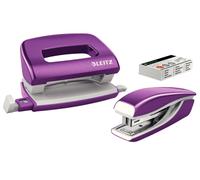 Leitz 55612062 Mini Stapler and Hole Punch Set, Staple or Punch Up to 10 Sheets,