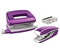 Leitz 55612062 Mini Stapler and Hole Punch Set, Staple or Punch Up to 10 Sheets, Includes P2 N°10 Staples, WOW Range, Purple