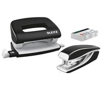 Leitz 55612095 Mini Stapler and Hole Punch Set, Staple or Punch Up to 10 Sheets, Includes P2 N°10 Staples, WOW Range, Black