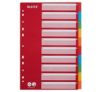 Leitz A4 1-10 Dividers with Index, Heavy Duty Recycled Cardboard, Red/Multicolour