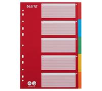 Leitz A4 1-5 Dividers with Index, Heavy Duty Recycled Cardboard, Red/Multicolour