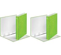 Leitz A4 4 Ring Binder, Holds up to 230 Sheets, Wow Range, 25 mm Spine, Green, 42420054 (Pack of 2)
