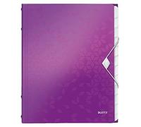 Leitz A4 Divider Book, Holds Up to 200 Sheets, Integrated Index with 12 Compartments, Elastic Closure, Metallic Purple, WOW Range, 46340062