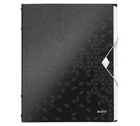 Leitz A4 Divider Book, Holds Up to 200 Sheets, Integrated Index with 6 Compartments, Elastic Closure, Black, WOW Range, 46330095