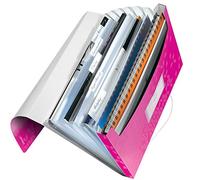 Leitz A4 Expanding File – WOW Range 45890023 – 6 Compartments, Elastic Band Fastener – Metallic Pink