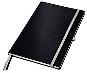 Leitz A4 Hard Cover Notebook, Ruled with 2 Textile Page Markers, 100 gsm Ivory Paper, Style Range, Satin Black, 80 Sheets