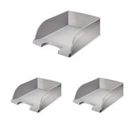 Leitz A4 Letter Tray, Jumbo, Silver, Plus Range, 52330084 (Pack of 3)