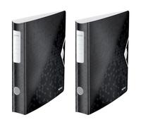 Leitz A4 Lever Arch File Active, Black, Curved Spine 65mm Width, Elastic Fastening, Light polyfoam, Wow Range, 11070095 (Pack of 2)