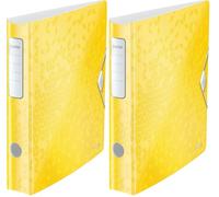 Leitz A4 Lever Arch File Active, Yellow, Curved Spine 65mm Width, Elastic Fastening, Light polyfoam, Wow Range, 11070016 (Pack of 2)