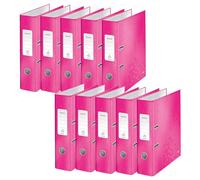 Leitz A4 Lever Arch File, Pink, 80 mm spine width, WOW Range, Files & Folders, 10052023, Pack 10, Design may vary