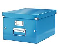Leitz A4 Storage Box, Portable Organiser with Lid & Metal Handles, Blue, Medium, Click & Store, for Home & Office