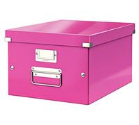 Leitz A4 Storage Box, Portable Organiser with Lid & Metal Handles, Pink, Medium, Click & Store, for Home & Office