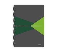 Leitz A4 Stiff Cover Notebook, Green (90 Sheets, Ruled, 1 Bookmark, 90 gsm Ivory Paper, Office Range)