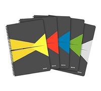 Leitz A4 Stiff Cover Notebooks, Assorted Colours, Pack of 5 (Wire Bound, 90 Sheets, Ruled, 1 Bookmark, 90 gsm Ivory Paper, Office Range)