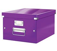 Leitz A4 Storage Box, Portable Organiser with Lid & Metal Handles, Purple, Medium, Click & Store, for Home & Office