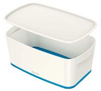 Leitz A5 MyBox Small with Lid, Storage Box for Home and Office, 5 L, High Gloss, Plastic, White/Blue Metallic